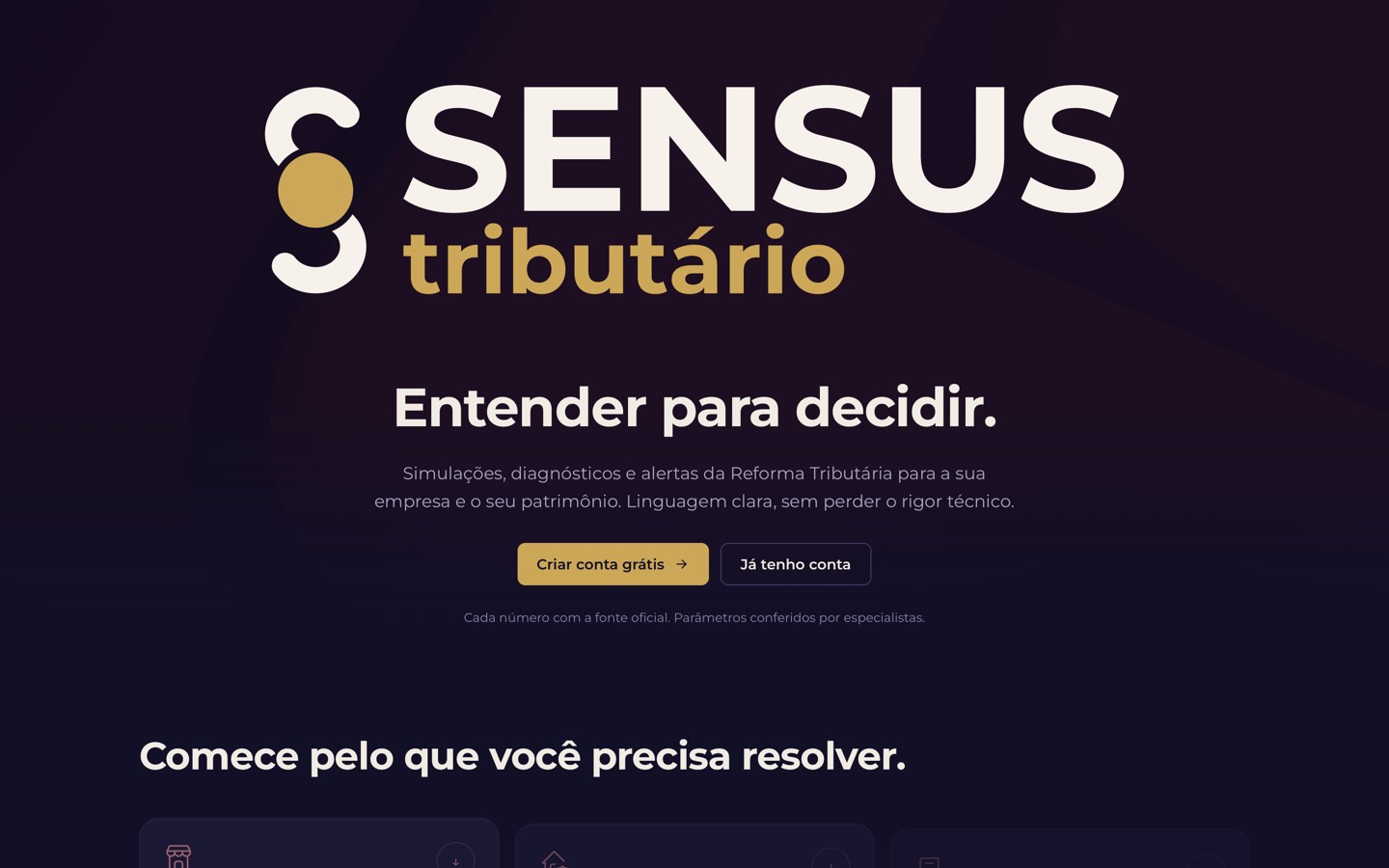 Página inicial do Sensus: Entender para decidir